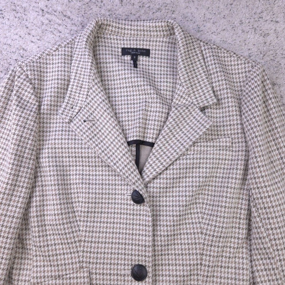 Rag & Bone Blazer Womens Size 8 Houndstooth Jacket Button Coat Beige - Picture 5 of 13